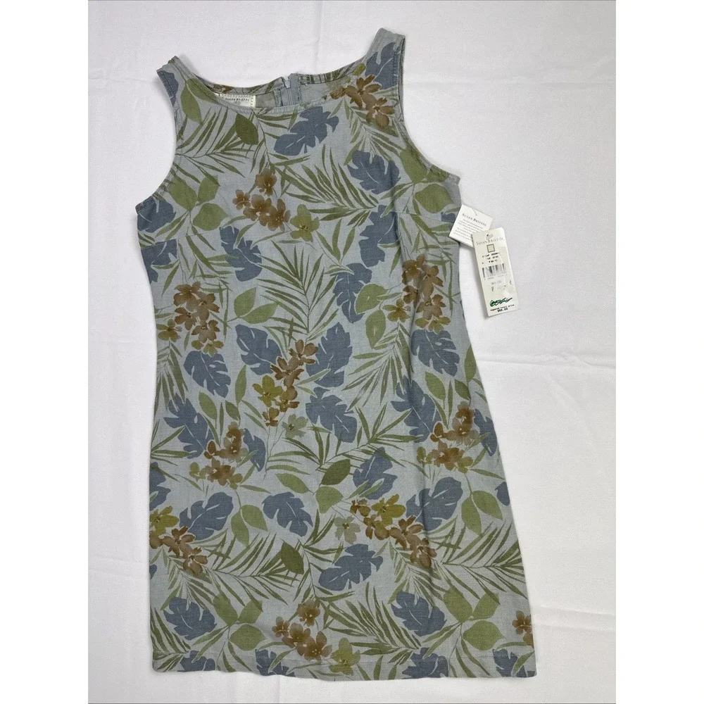 VTG Susan Bristol Sleeveless Dress Size S Floral Muted  Sage Green/Dusty Blue